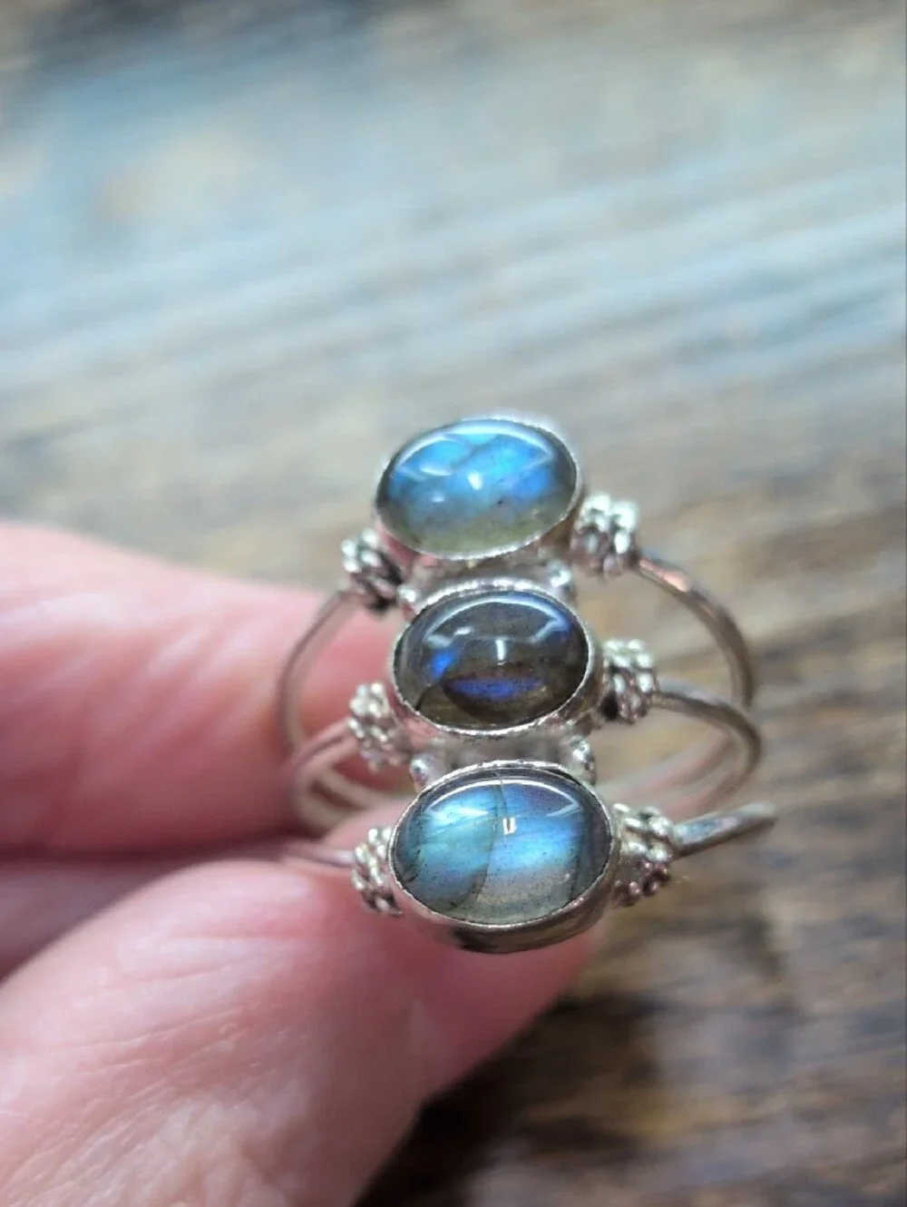Sterling Silver Labradorite Stackable Ring Set - Blue Flash
